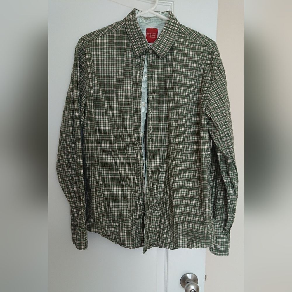 Penguin green/orange Plaid Slim Fit Long Sleeve Shirt Size 16 34/35